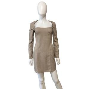 ZARA Houndstooth Plaid Long Sleeve Mini Dress Square Neck Size S